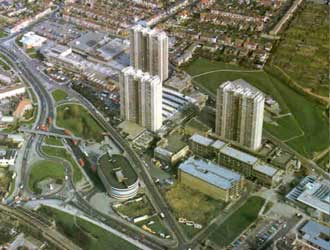 [Aerial view of Edmonton Green.]
